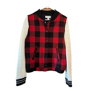 Adam Levine Cardigan Coat Red Black Plaid XL Women Snap Pocket Sweater Warm